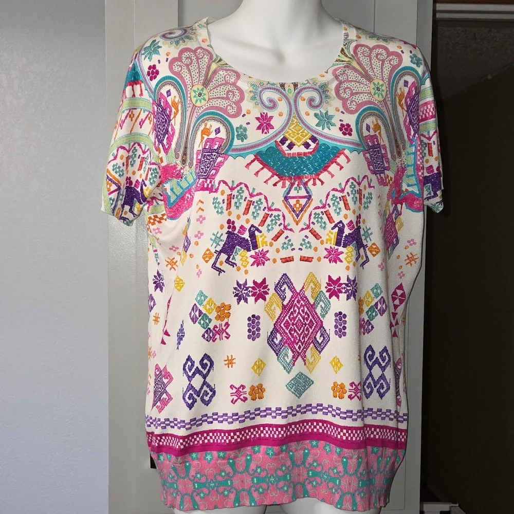 ETRO Milano Silk Pastel Geometric Print Blouse SZ L - Picture 1 of 6